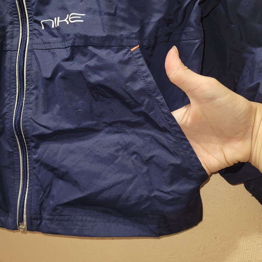 Nike Youth/Kids Medium Windbreaker Jacket Full Zip Front Collar Navy Silver - Picture 8 of 11